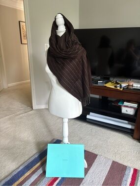 Tiffany & Co Cashmere Brown Pinstripe Scarf Wrap